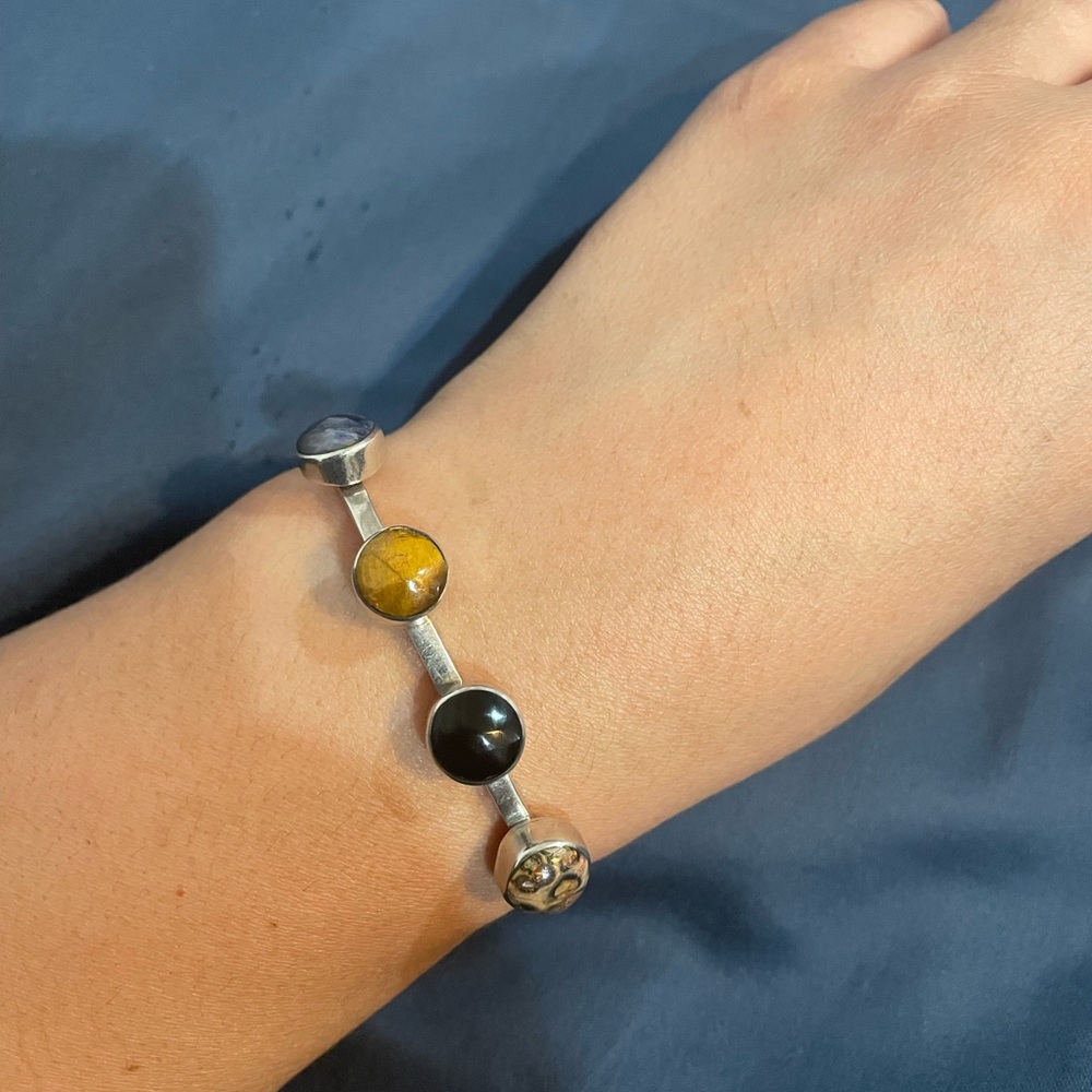 Taxco Mexico Multi-Stone cuff Bracelet sterling silver 925